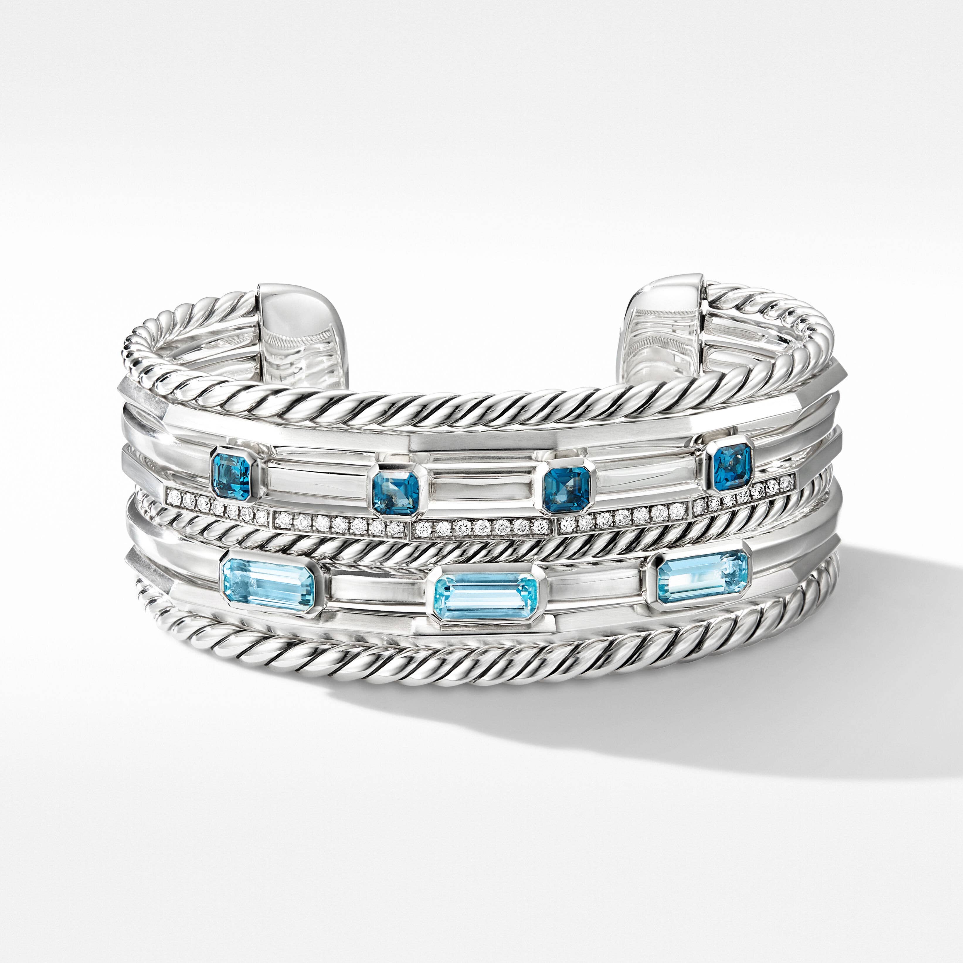 Stax Cuff Color Bracelet with Blue Topaz and Pavé Diamonds
