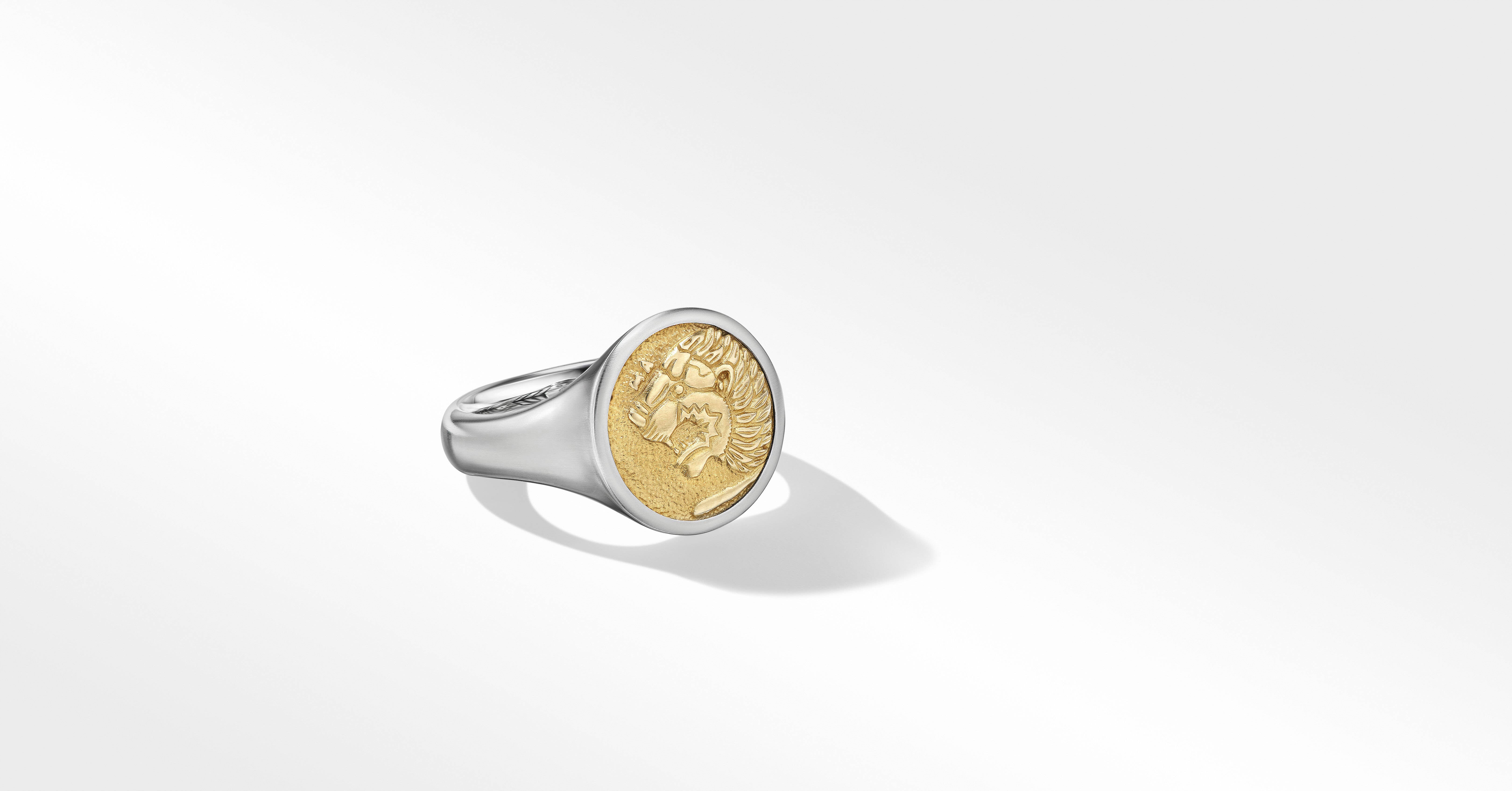 Petrvs® Lion Pinky Ring in Sterling Silver with 18K Yellow Gold