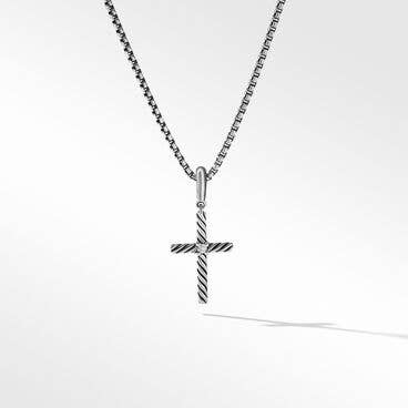 Cable Classics Cross Pendant in Sterling Silver with Center Diamond