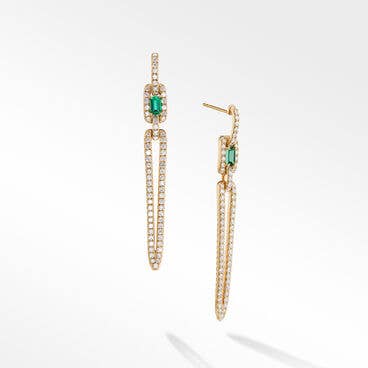 Stax Elongated Drop Earrings in 18K Yellow Gold with Pavé Diamonds and Emerald