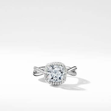 DY Infinity Half Pavé Halo Engagement Ring in Platinum, Cushion
