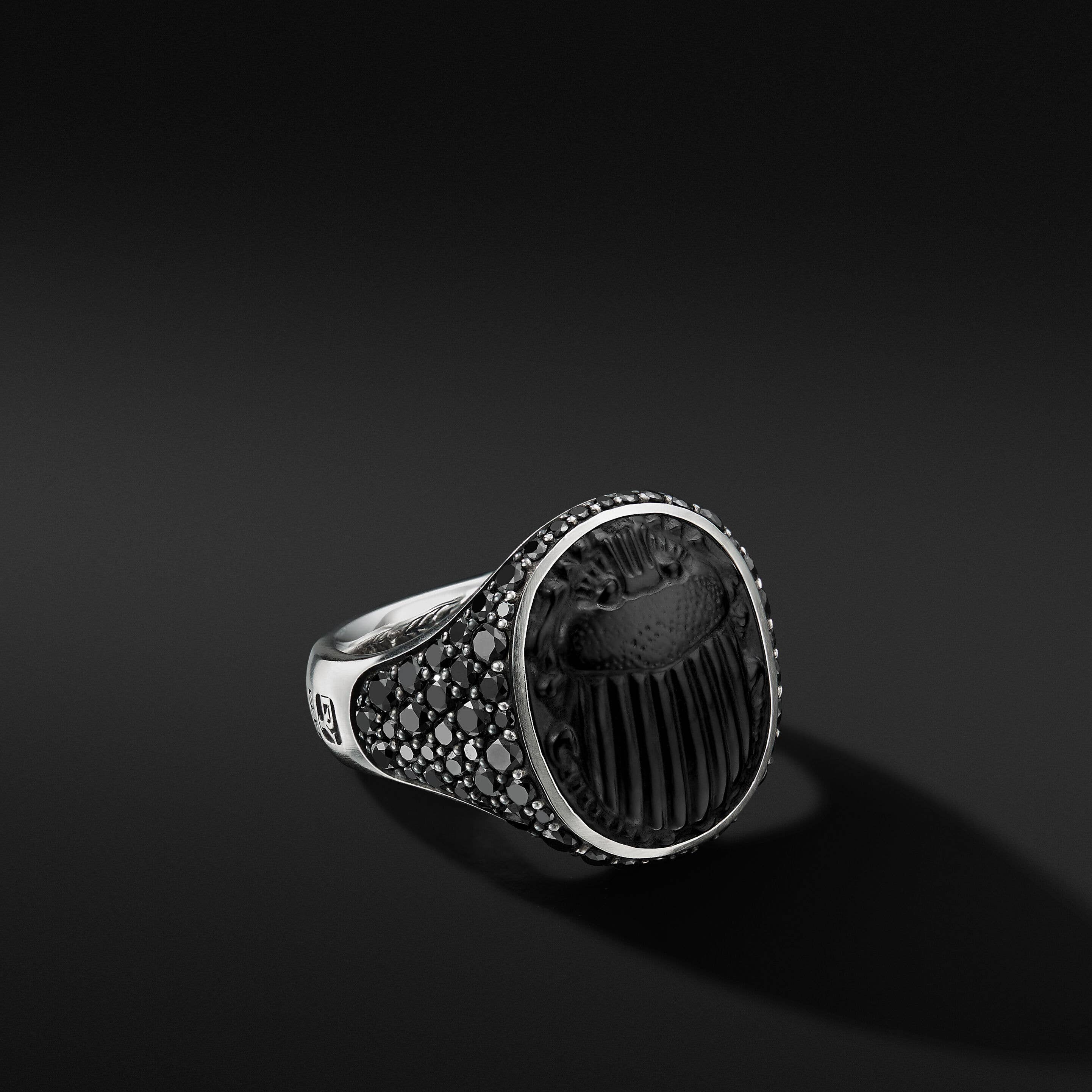 Petrvs® Scarab Signet Ring with Black Onyx and Pavé Black Diamonds
