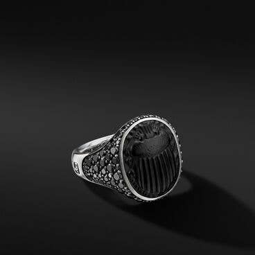 Petrvs® Scarab Signet Ring in Sterling Silver with Black Onyx and Pavé Black Diamonds