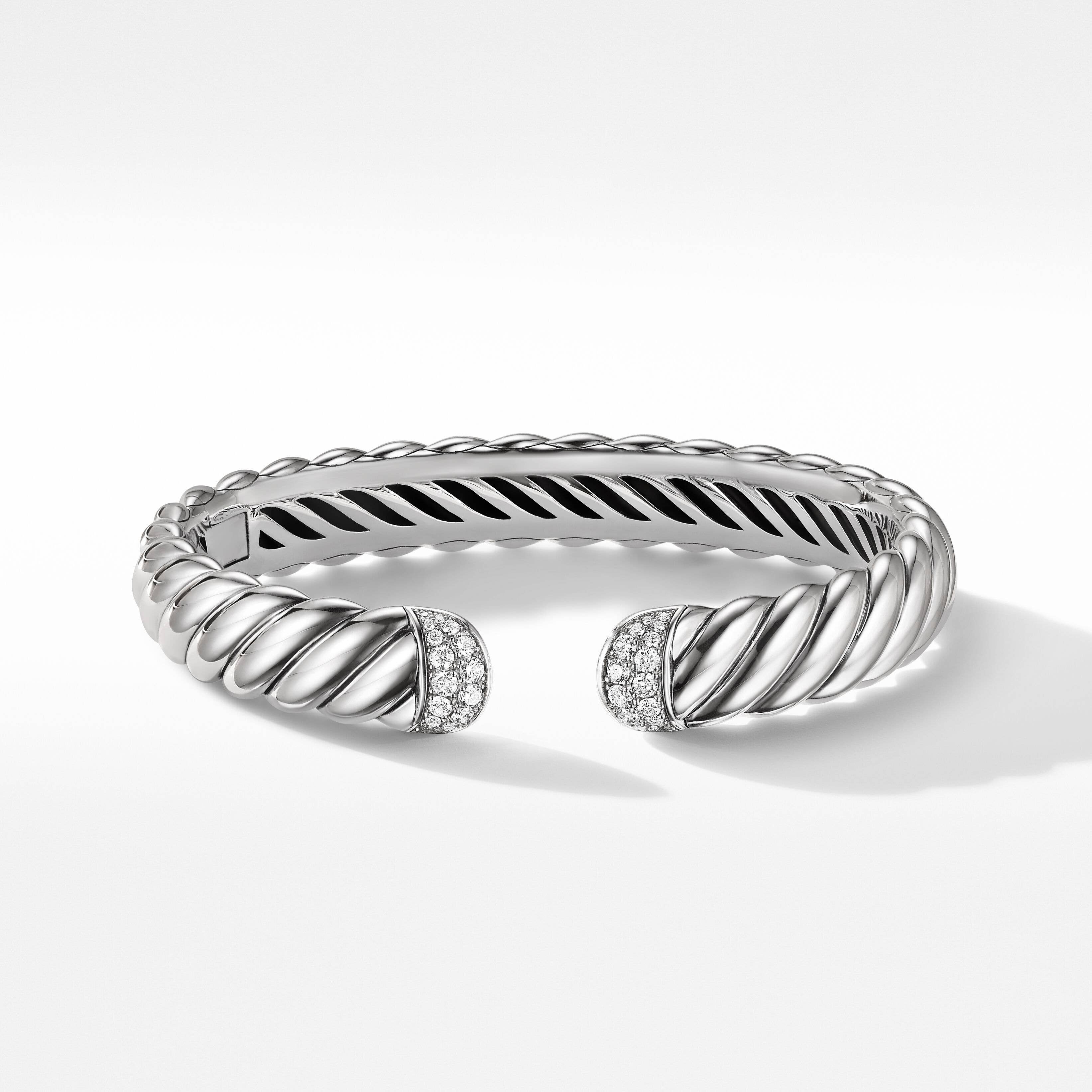 Sculpted Cable Cuff Bracelet in Sterling Silver with Pavé Diamonds