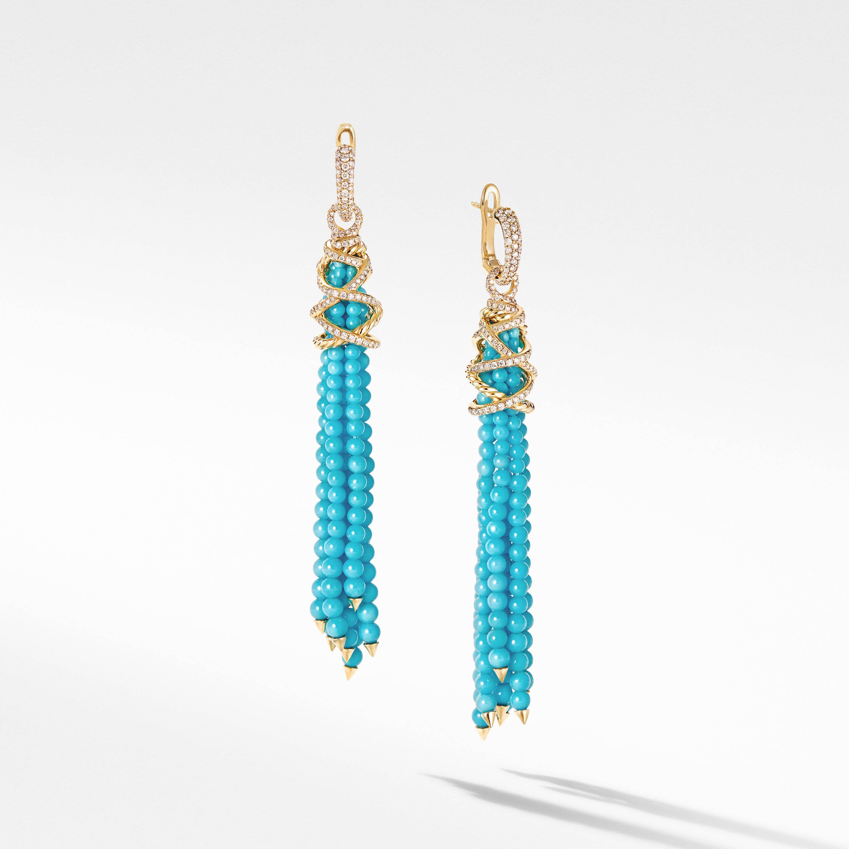 Helena Tassel Earrings with Turquoise, Pavé Diamonds and 18K Yellow Gold