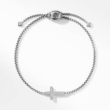 Petite Pavé Cross Chain Bracelet in Sterling Silver with Diamonds