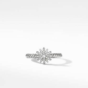 Petite Starburst Ring in Sterling Silver with Pavé Diamonds