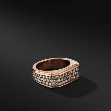 Roman Signet Ring in 18K Rose Gold with Pavé Cognac Diamonds