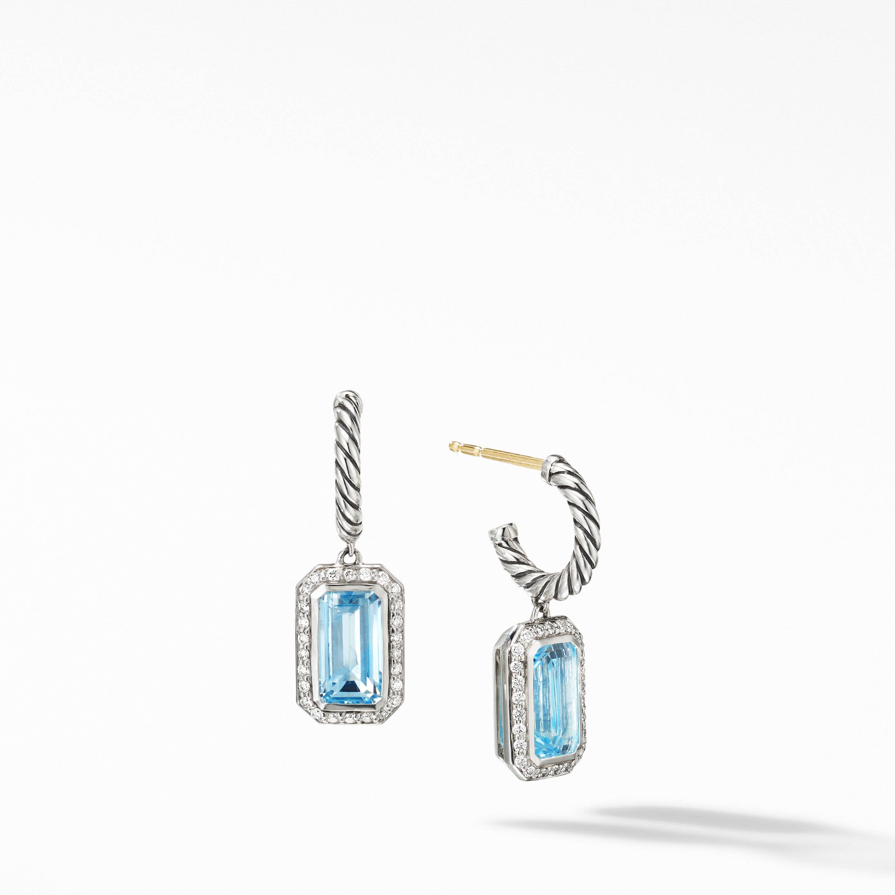 Novella Drop Earrings with Blue Topaz and Pavé Diamonds