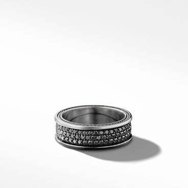 Streamline® Three Row Band Ring in Sterling Silver with Pavé Black Diamonds