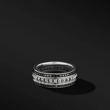 Pyramid Band Ring in Sterling Silver with Pavé Black Diamonds