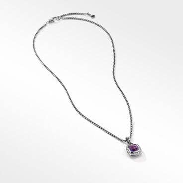 Petite Albion® Pendant Necklace in Sterling Silver with Amethyst and Pavé Diamonds
