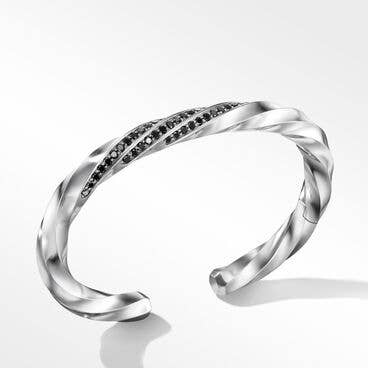 Cable Edge® Cuff Bracelet in Sterling Silver with Pavé Black Diamonds