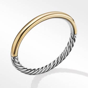 Sculpted Cable and Smooth Bracelet in Sterling Silver with 18K Yellow Gold