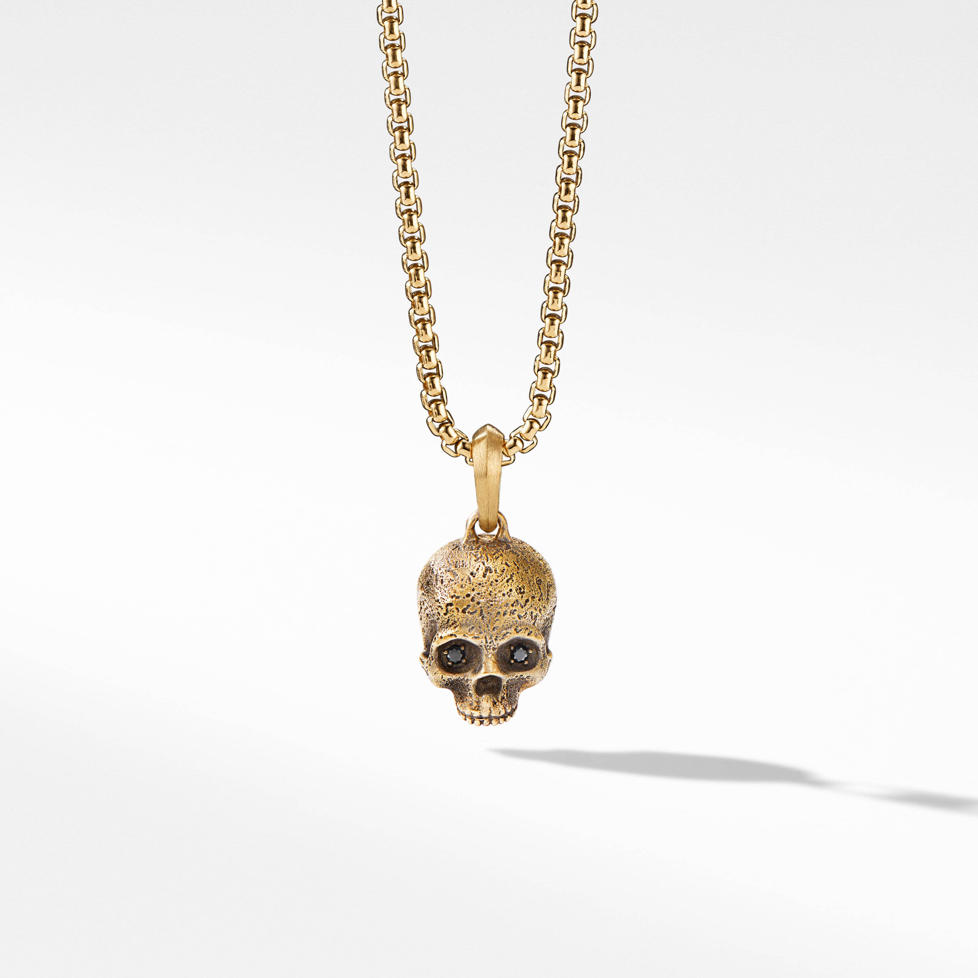 Memento Mori Skull Amulet in 18K Yellow Gold with Pavé Black Diamonds