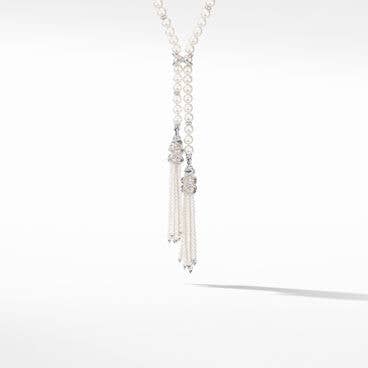 Helena Tassel Necklace with Pearls, Pavé Diamonds and 18K White Gold