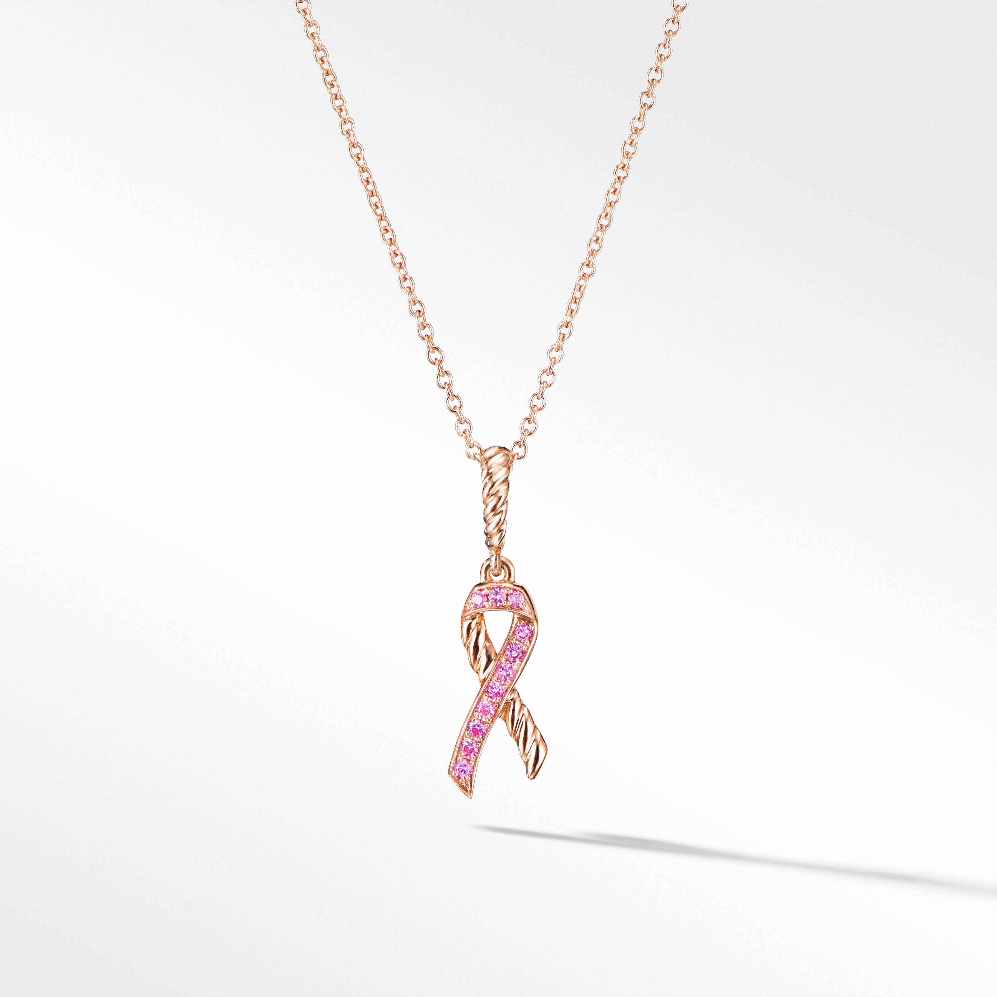 Cable Collectibles® Ribbon Necklace in 18K Rose Gold with Pavé Pink Sapphires