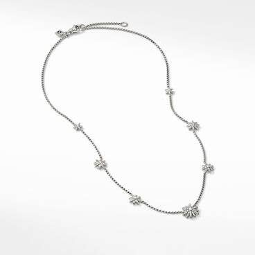 Starburst Station Chain Necklace in Sterling Silver with Pavé Diamonds