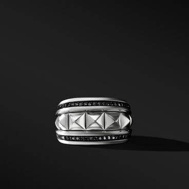Pyramid Signet Ring in Sterling Silver with Pavé Black Diamonds