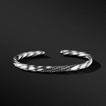 Cable Edge™ Cuff Bracelet in Recycled Sterling Silver with Pavé Black Diamonds