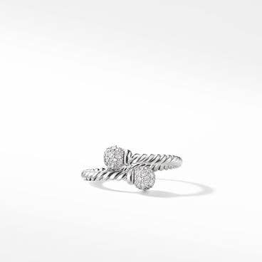 Petite Solari Bypass Ring in 18K White Gold with Pavé Diamonds