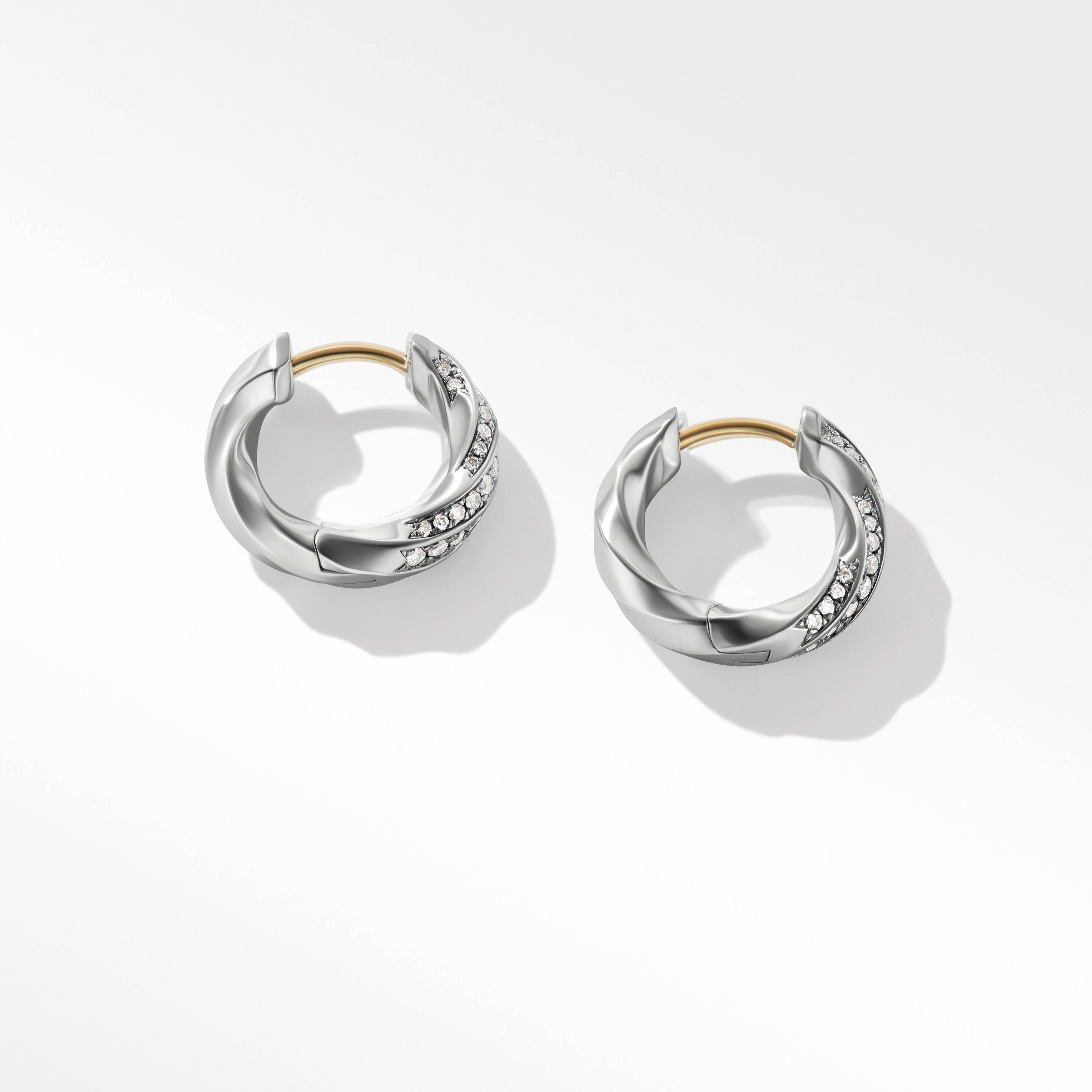 davidyurman.com | Cable Edge™ Huggie Hoop Earrings in Recycled Sterling Silver with Pavé Diamonds