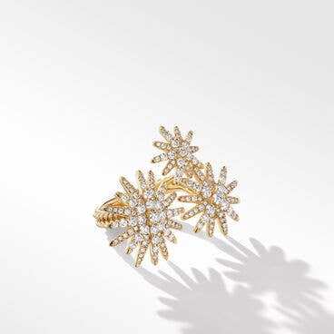 Starburst Three Station Ring in 18K Yellow Gold with Full Pavé Diamonds