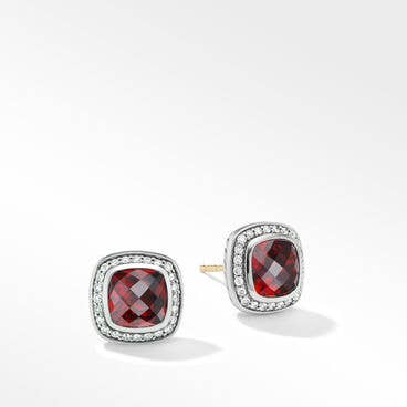 Albion® Stud Earrings in Sterling Silver with Garnet and Pavé Diamonds