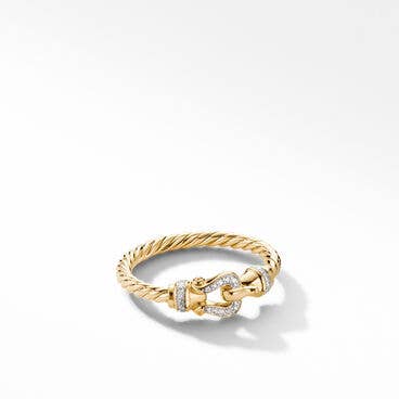 Petite Buckle Ring in 18K Yellow Gold with Pavé Diamonds