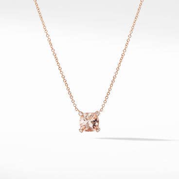 Petite Chatelaine® Pendant Necklace in 18K Rose Gold with Morganite and Pavé Diamonds