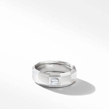 Faceted Band Ring in 18K White Gold with Center Diamond