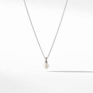 Petite Solari Pendant Necklace in 18K White Gold with Pearl and Pavé Diamonds