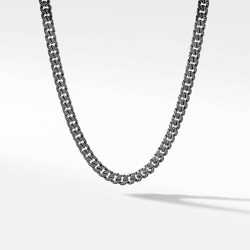 Curb Chain Necklace in Sterling Silver with Pavé Black Diamonds