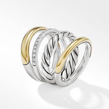 DY Mercer™ Multi Row Ring in Sterling Silver with 18K Yellow Gold and Pavé Diamonds