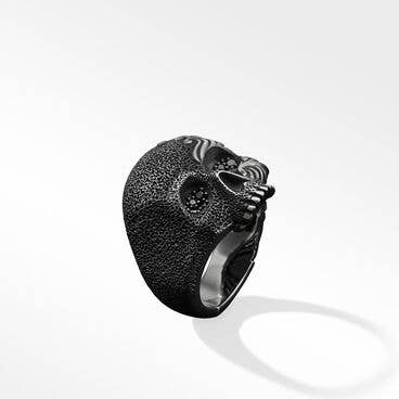 Waves Skull Ring in Sterling Silver with Pavé Black Diamonds