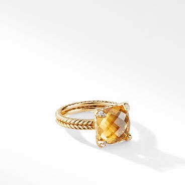 Chatelaine® Ring in 18K Yellow Gold with Citrine and Pavé Diamonds