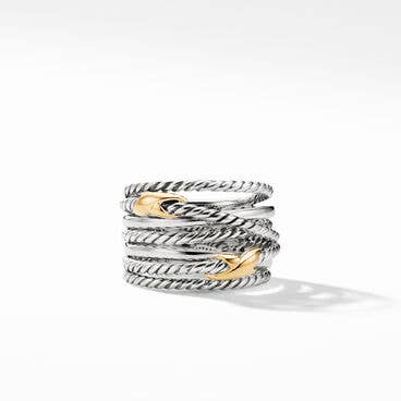 Double X Crossover Ring in Sterling Silver with 18K Yellow Gold, 13mm