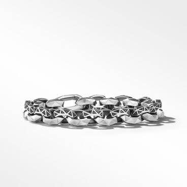 Torqued Faceted Link Bracelet in Sterling Silver with Pavé Black Diamonds