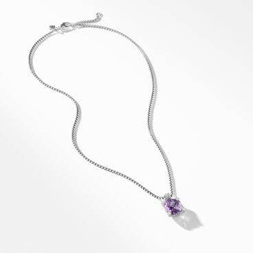 Chatelaine® Pendant Necklace in Sterling Silver with Amethyst and Pavé Diamonds