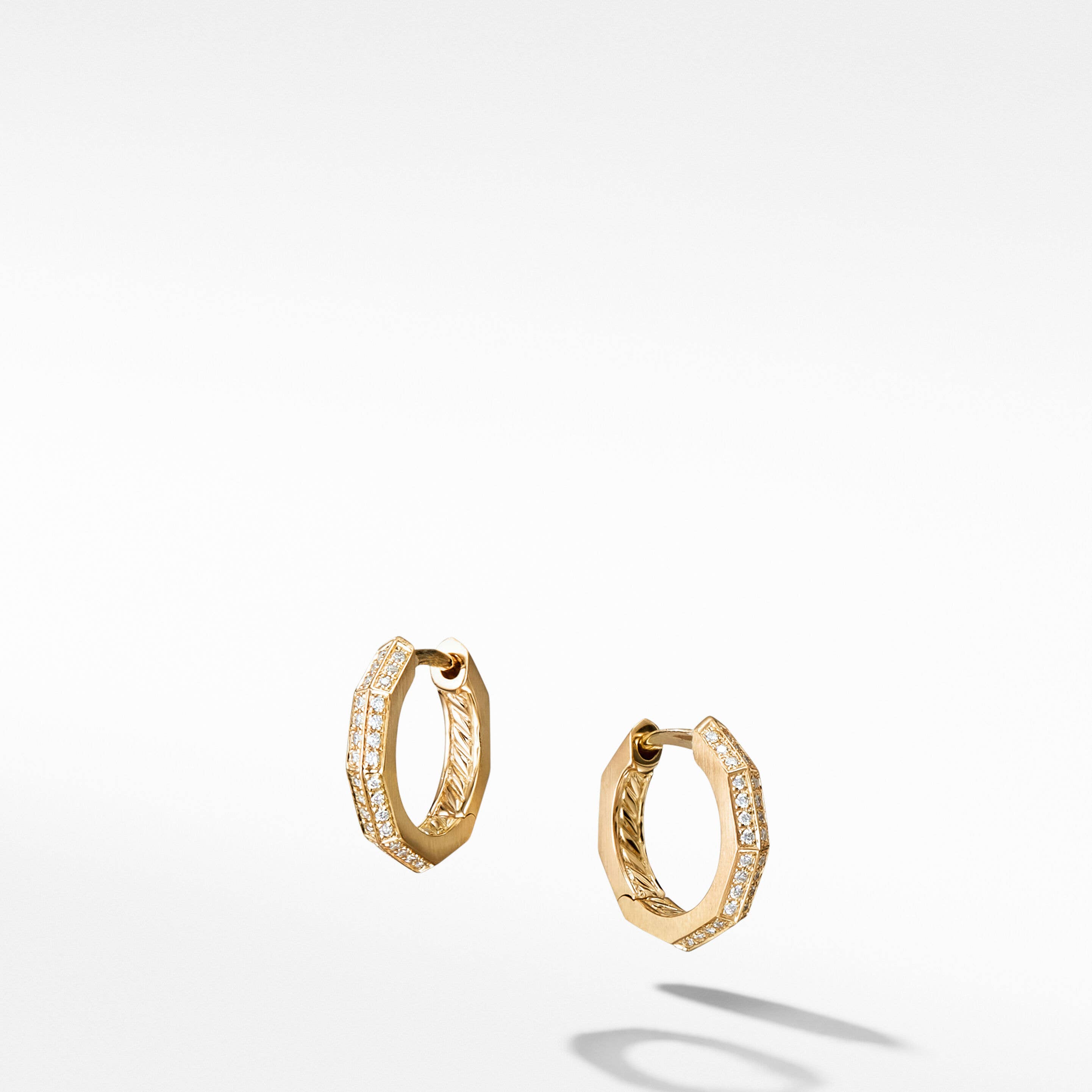 Stax Faceted Huggie Hoop Earrings in 18K Yellow Gold with Pavé Diamonds