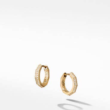 Stax Faceted Huggie Hoop Earrings in 18K Yellow Gold with Pavé Diamonds