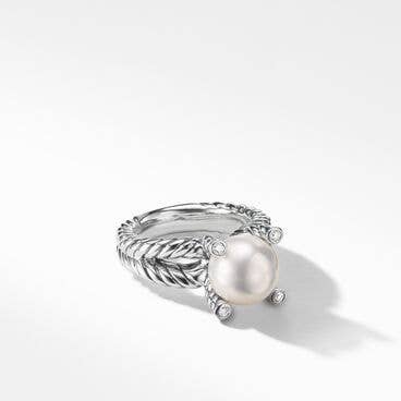 Cable Collectibles® Pearl Ring in Sterling Silver with Diamonds