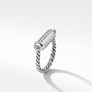Lexington Barrel Ring in Sterling Silver with Pavé Diamonds