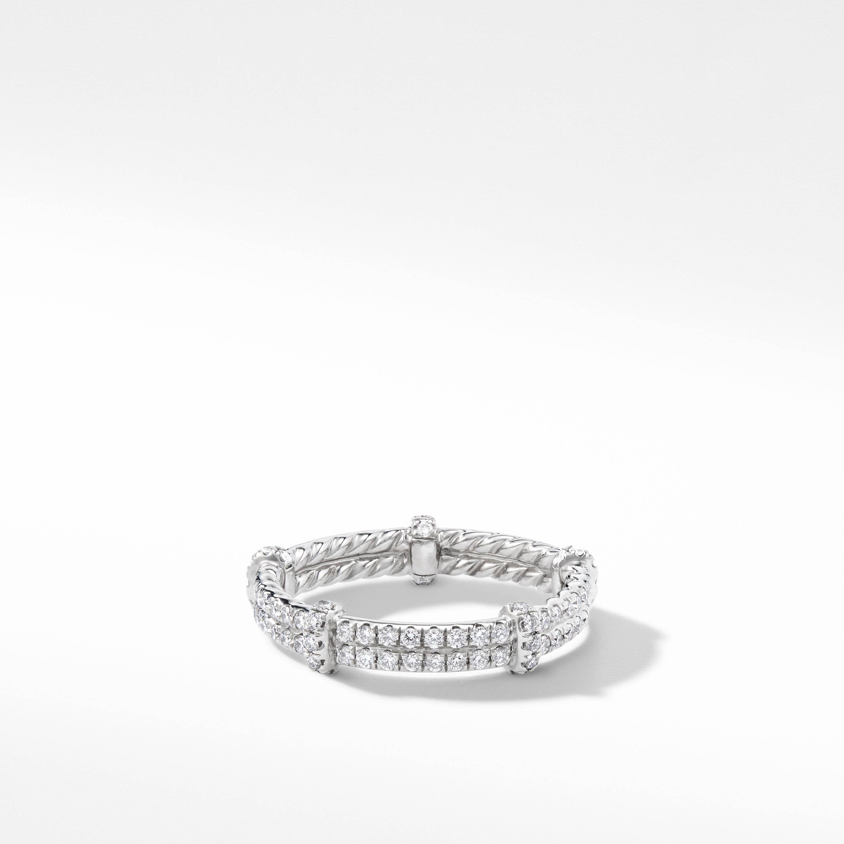 DY Astor Two Row Band Ring in Platinum with Pavé Diamonds