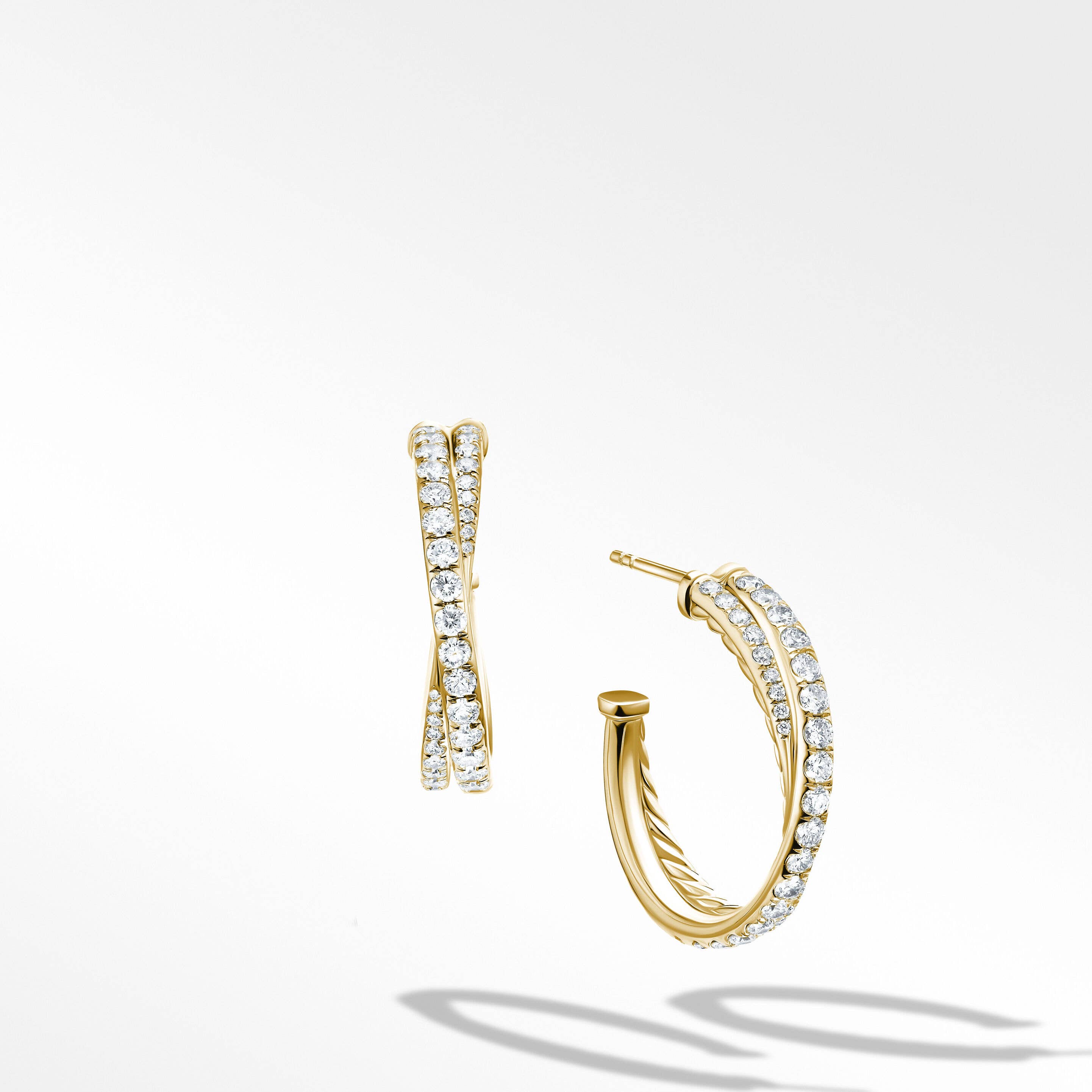 Pavé Crossover Hoop Earrings in 18K Yellow Gold with Diamonds