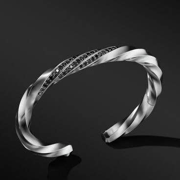 Cable Edge® Cuff Bracelet in Recycled Sterling Silver with Pavé Black Diamonds