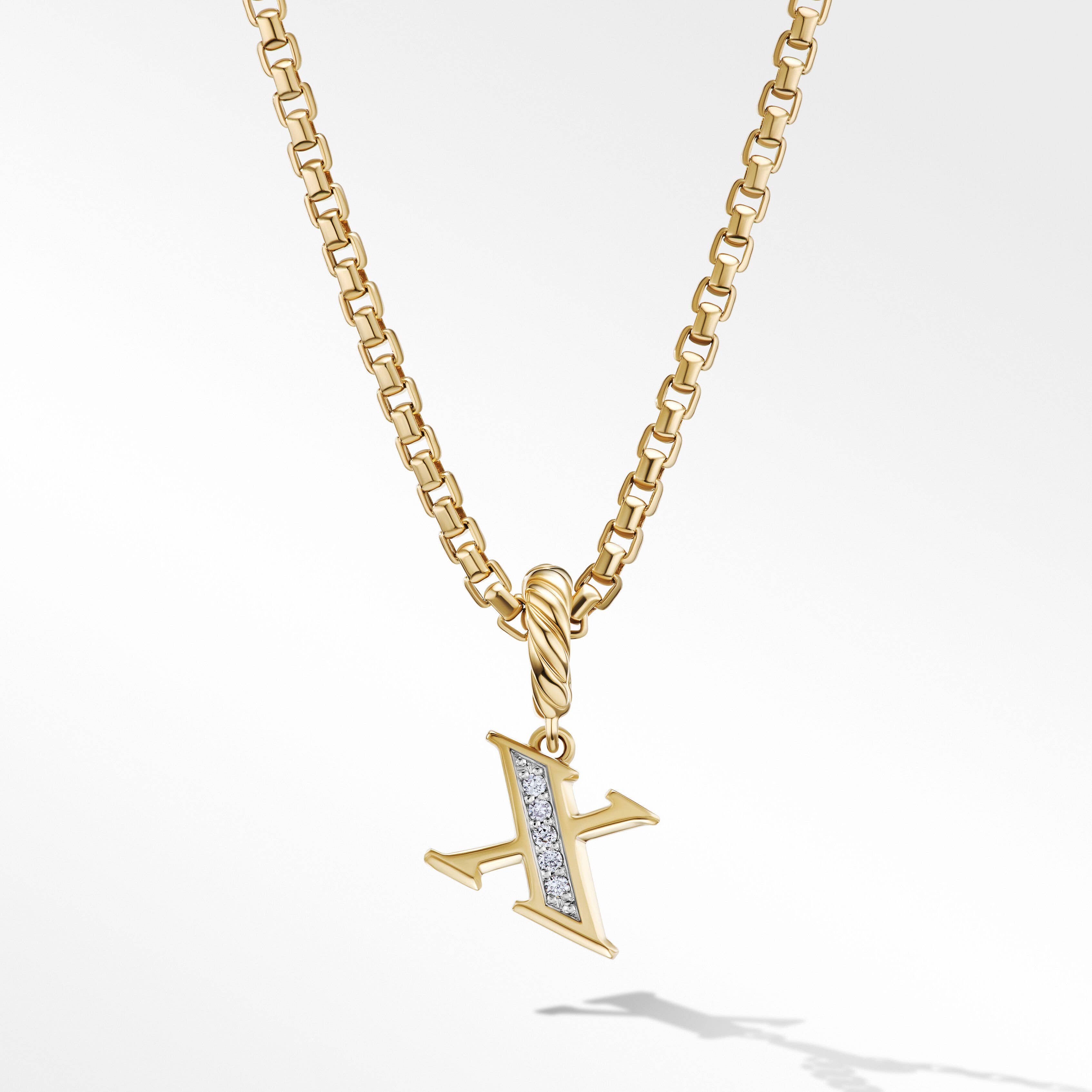 Pavé X Initial Pendant in 18K Yellow Gold with Diamonds