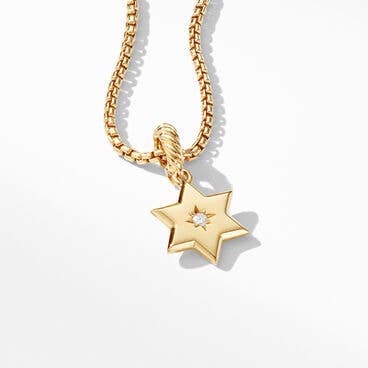 Star of David Amulet in 18K Yellow Gold with Center Diamond