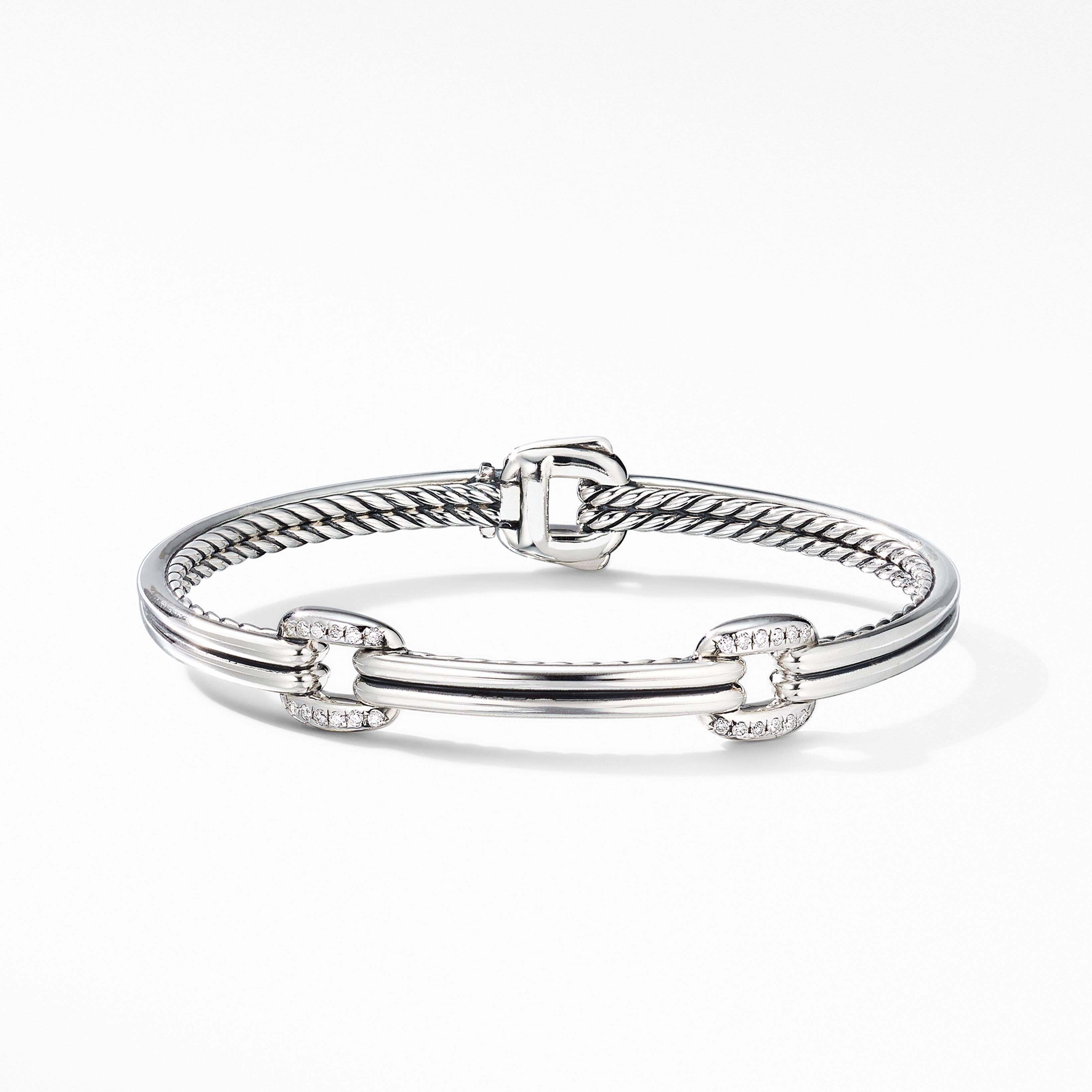 Thoroughbred Double Link Bracelet in Sterling Silver with Pavé Diamonds