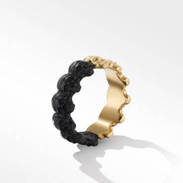 Memento Mori Skull Band Ring in 18K Yellow Gold with Forged Carbon